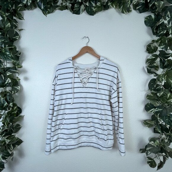 Billabong Weekend Lover Pullover Striped Lace Up Hoodie Women’s Size S - Picture 1 of 12